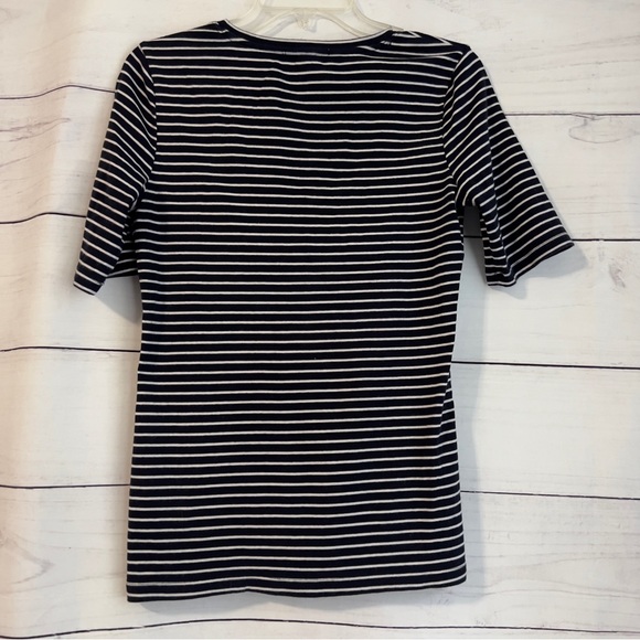 Banana Republic Navy Blue/ White Striped Scoop Neck Shirt Sleeve Top - S… - Picture 2 of 6